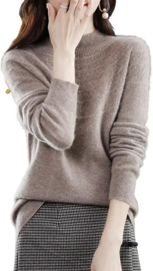 100% Merino Wool Sweaters Women's Fall Winter Warm Soft Knitted Loose Pullover Turtleneck Long Sleeves