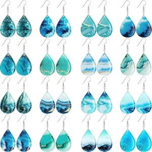 16 Pairs Acrylic Beach Summer Earrings Ocean Teardrop Dangle Earrings Bulk Gift for Women Beach Jewelry