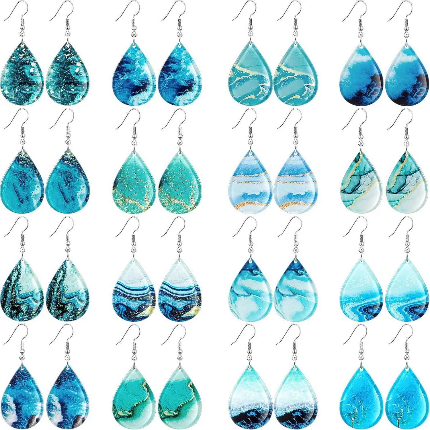 16 Pairs Acrylic Beach Summer Earrings Ocean Teardrop Dangle Earrings Bulk Gift for Women Beach Jewelry