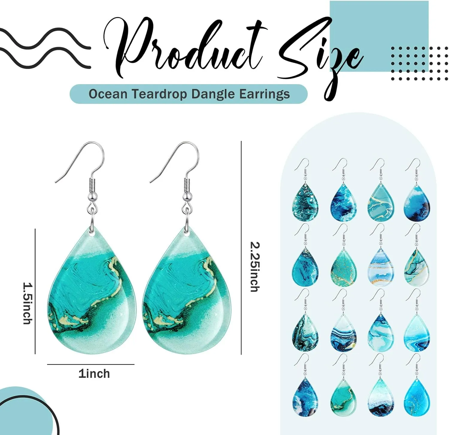 16 Pairs Acrylic Beach Summer Earrings Ocean Teardrop Dangle Earrings Bulk Gift for Women Beach Jewelry