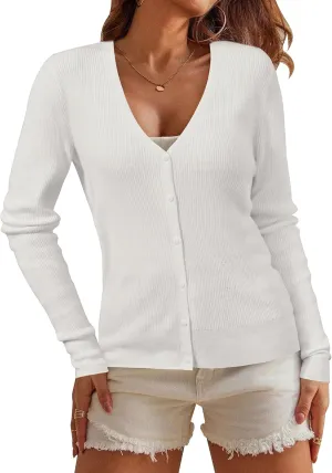 Arach&Cloz Womens Wool Blended Ribbed Cardigan Lightweight Long Sleeve Sweater 2025 Spring Fashion Button Down Knit Top