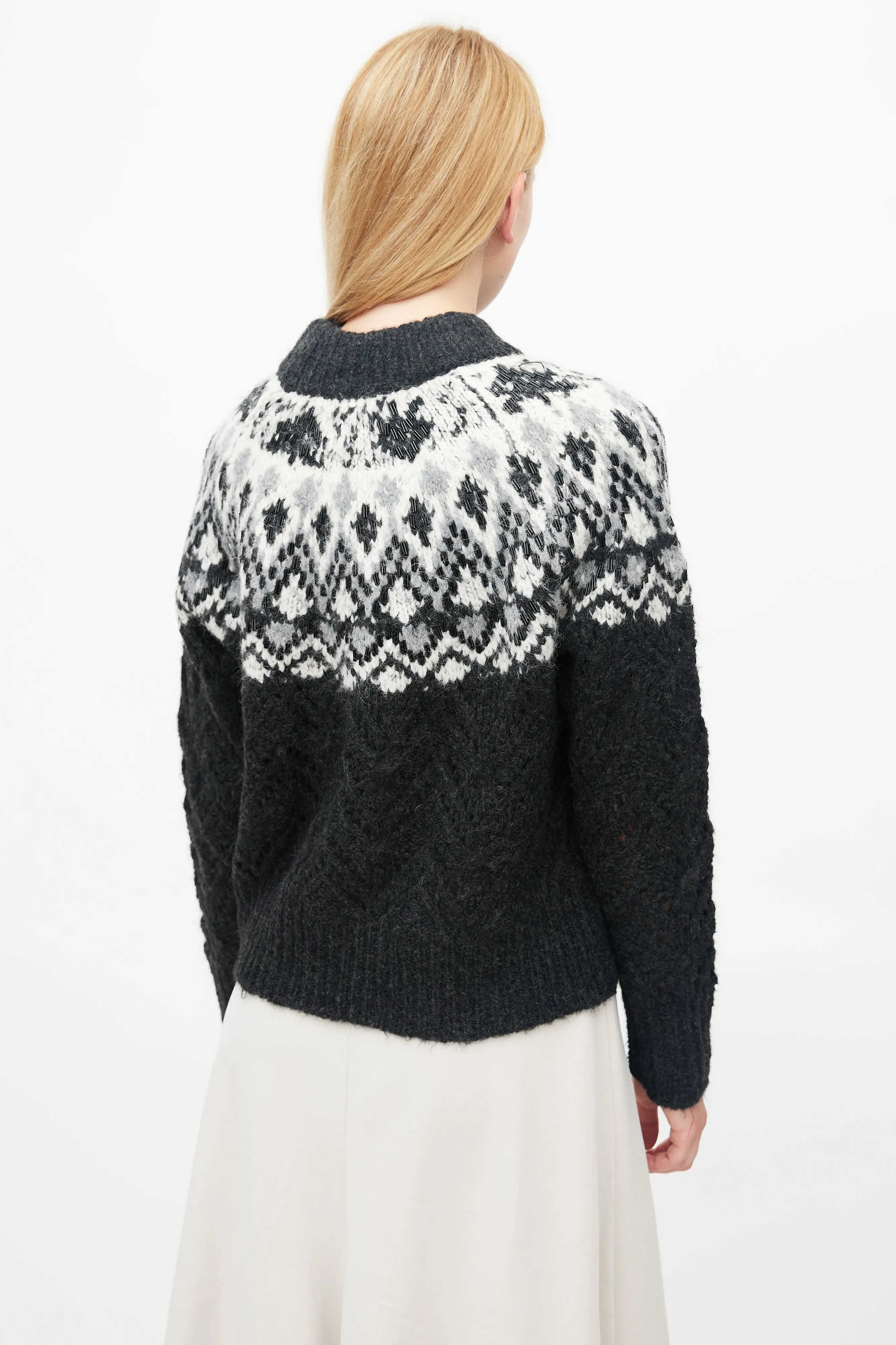 Black & White Beaded Fair Isle Sweater