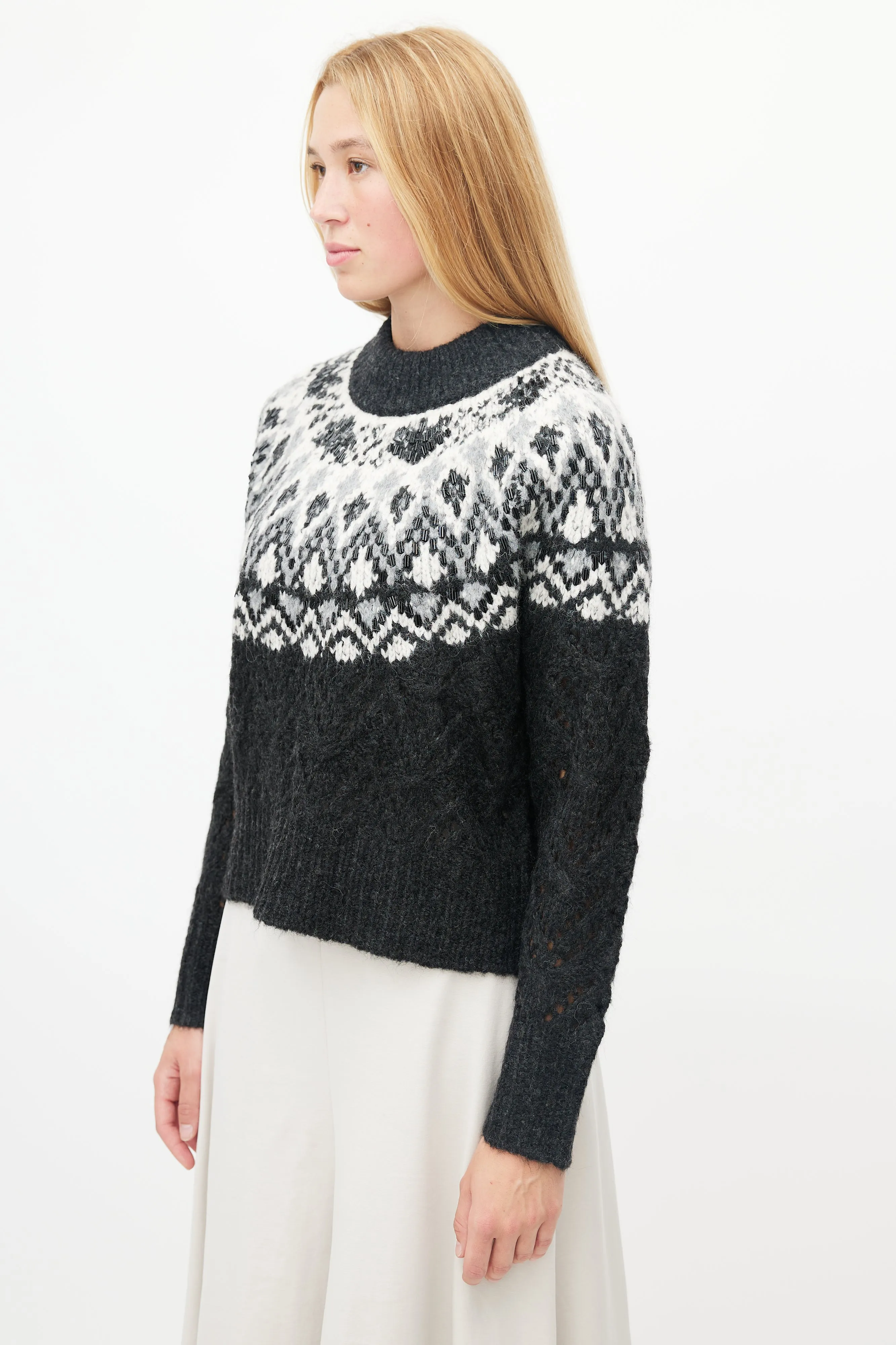 Black & White Beaded Fair Isle Sweater