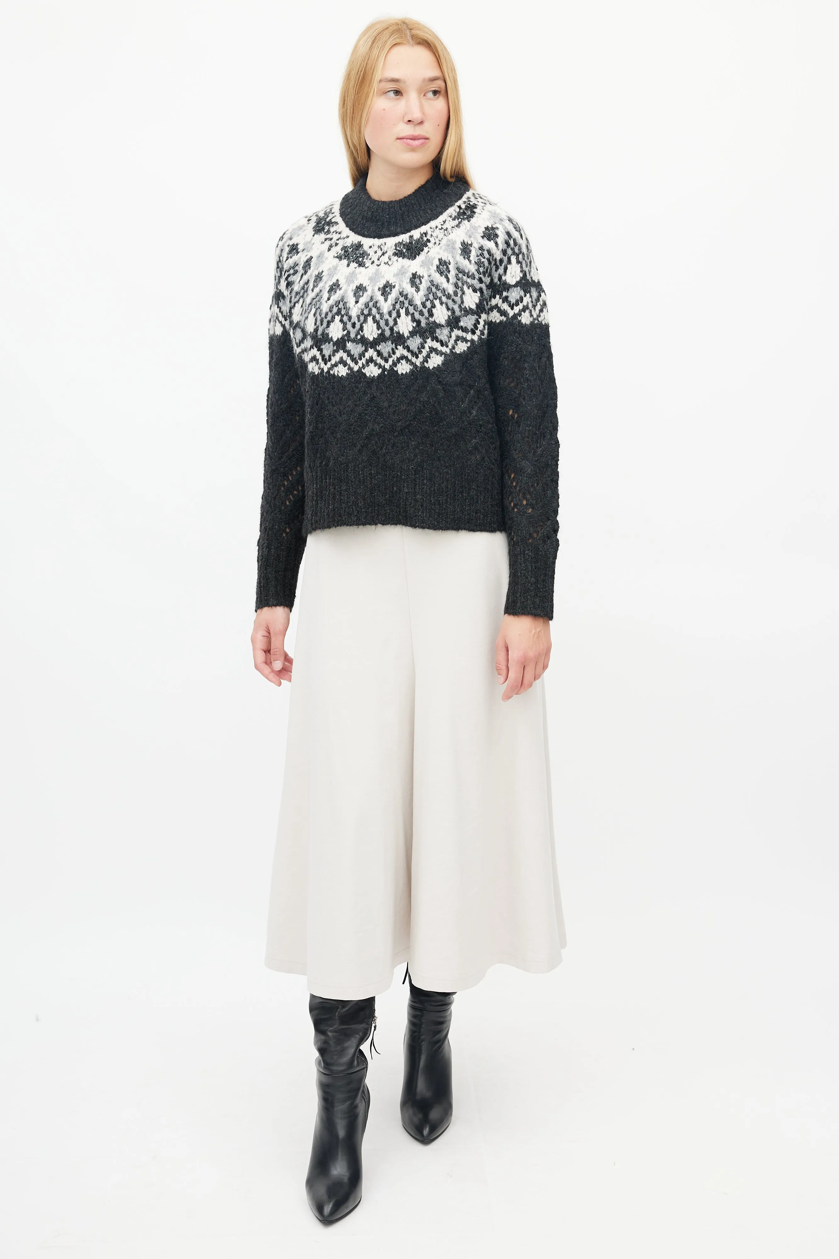 Black & White Beaded Fair Isle Sweater
