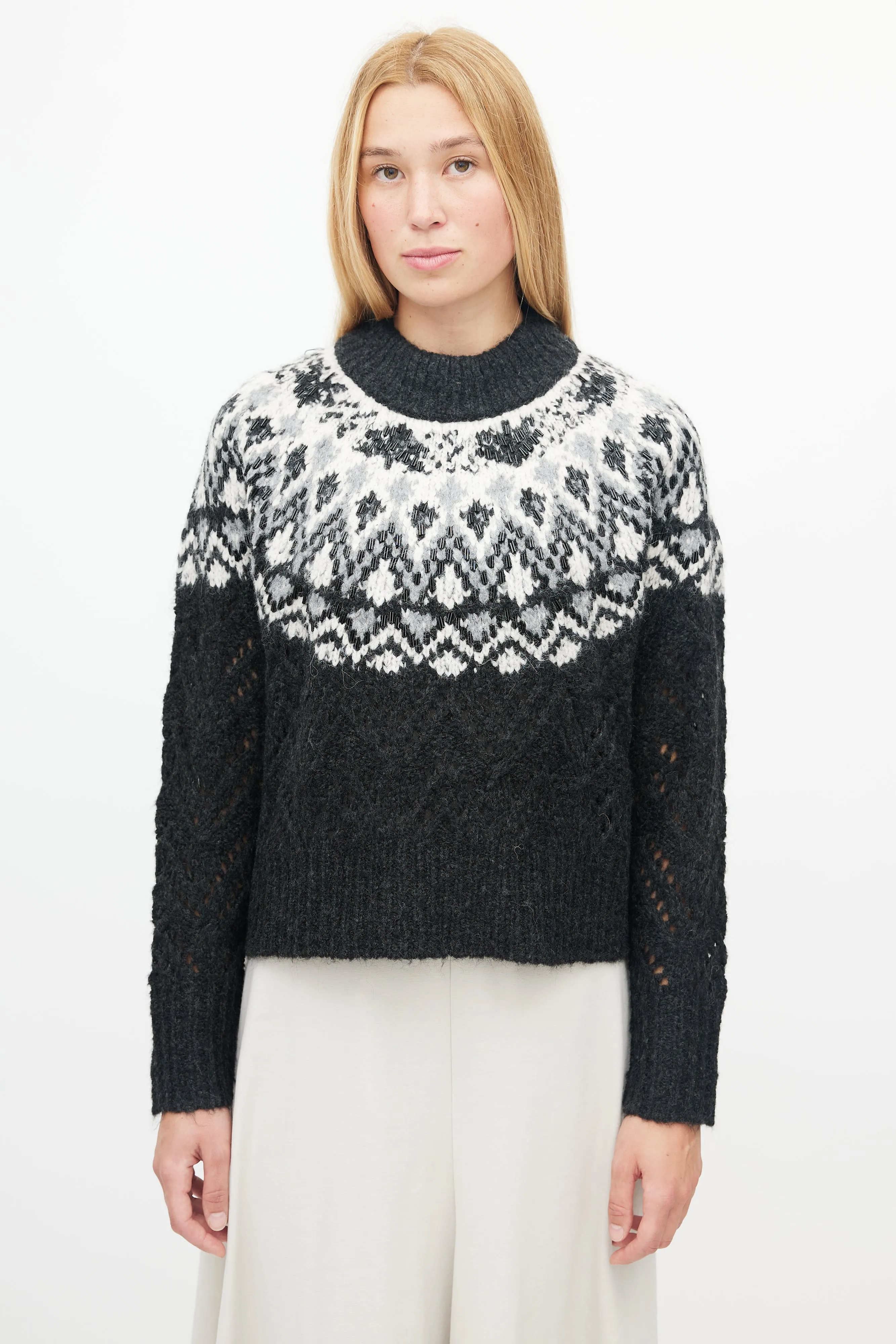 Black & White Beaded Fair Isle Sweater