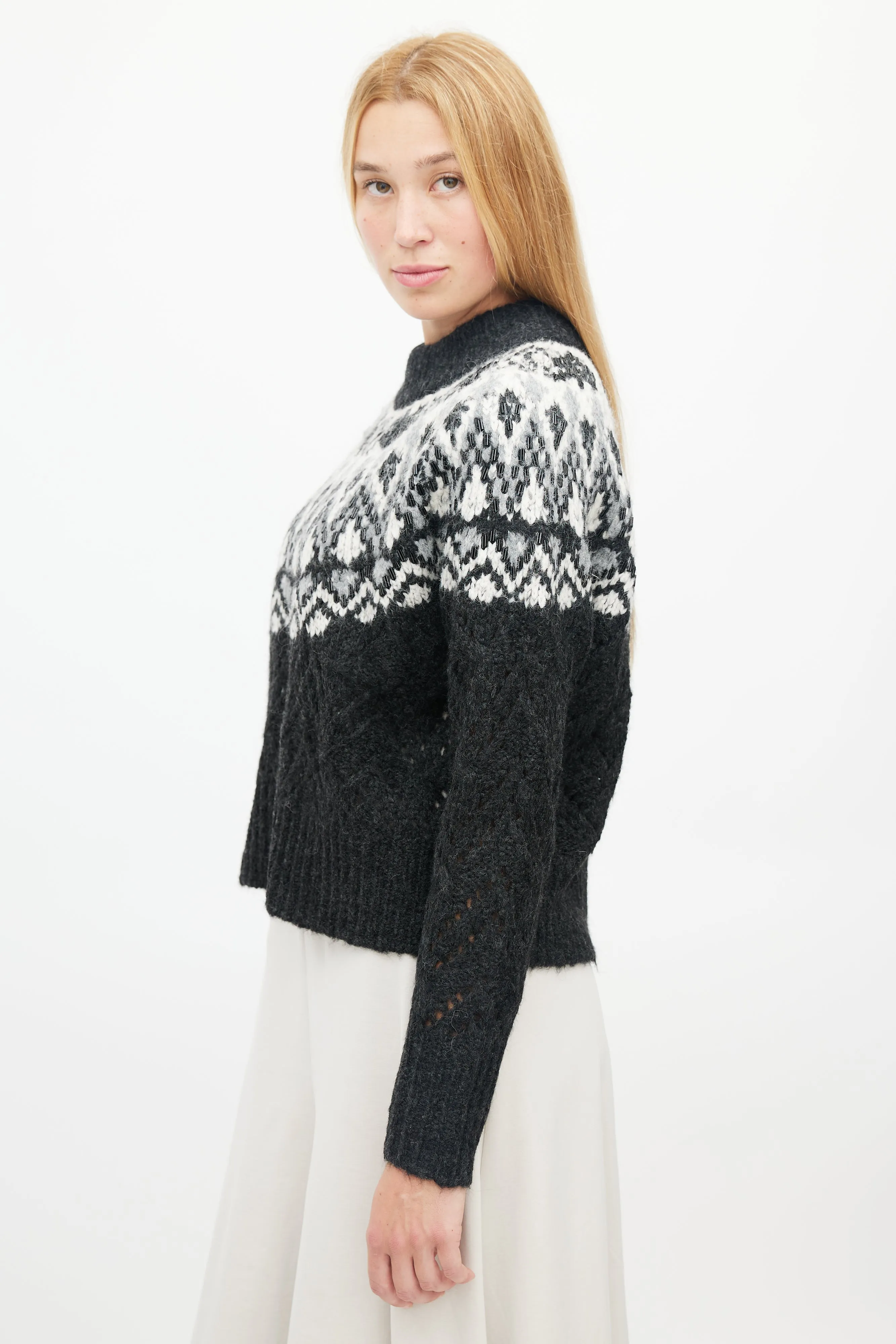 Black & White Beaded Fair Isle Sweater