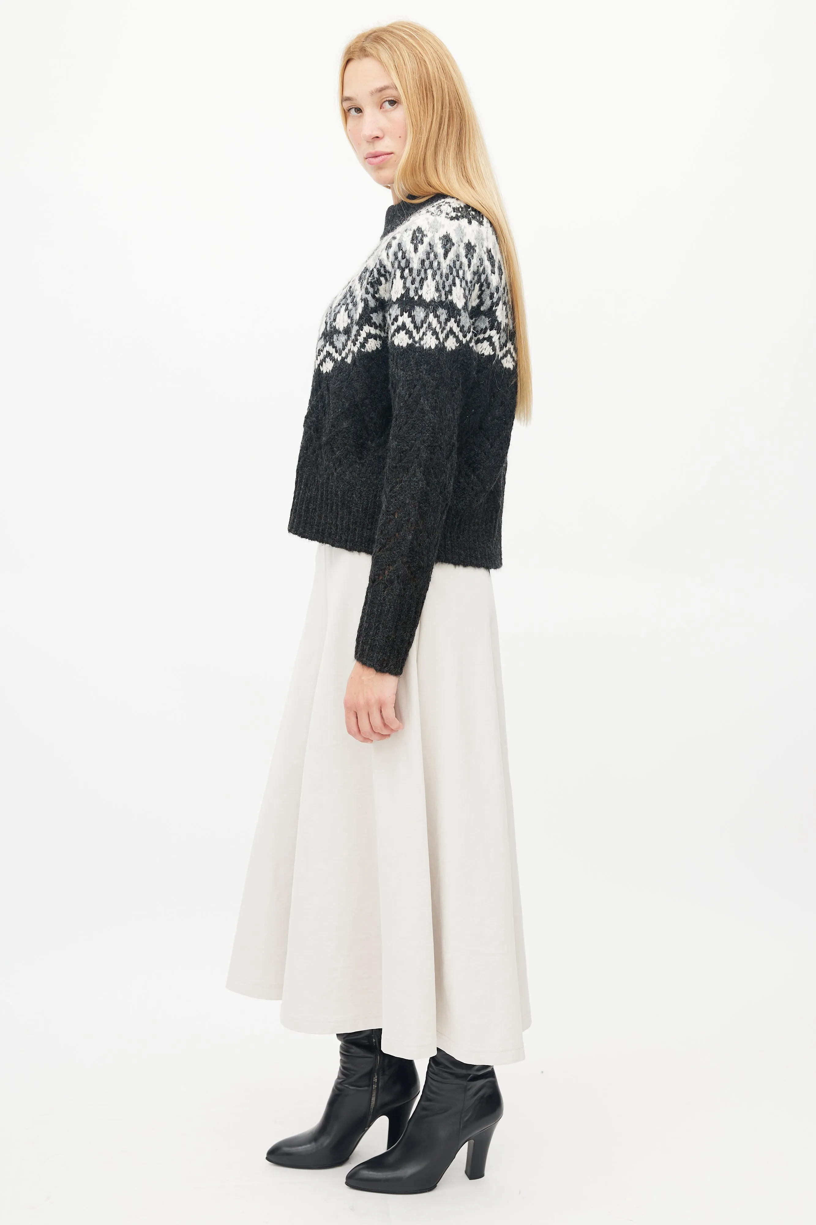 Black & White Beaded Fair Isle Sweater