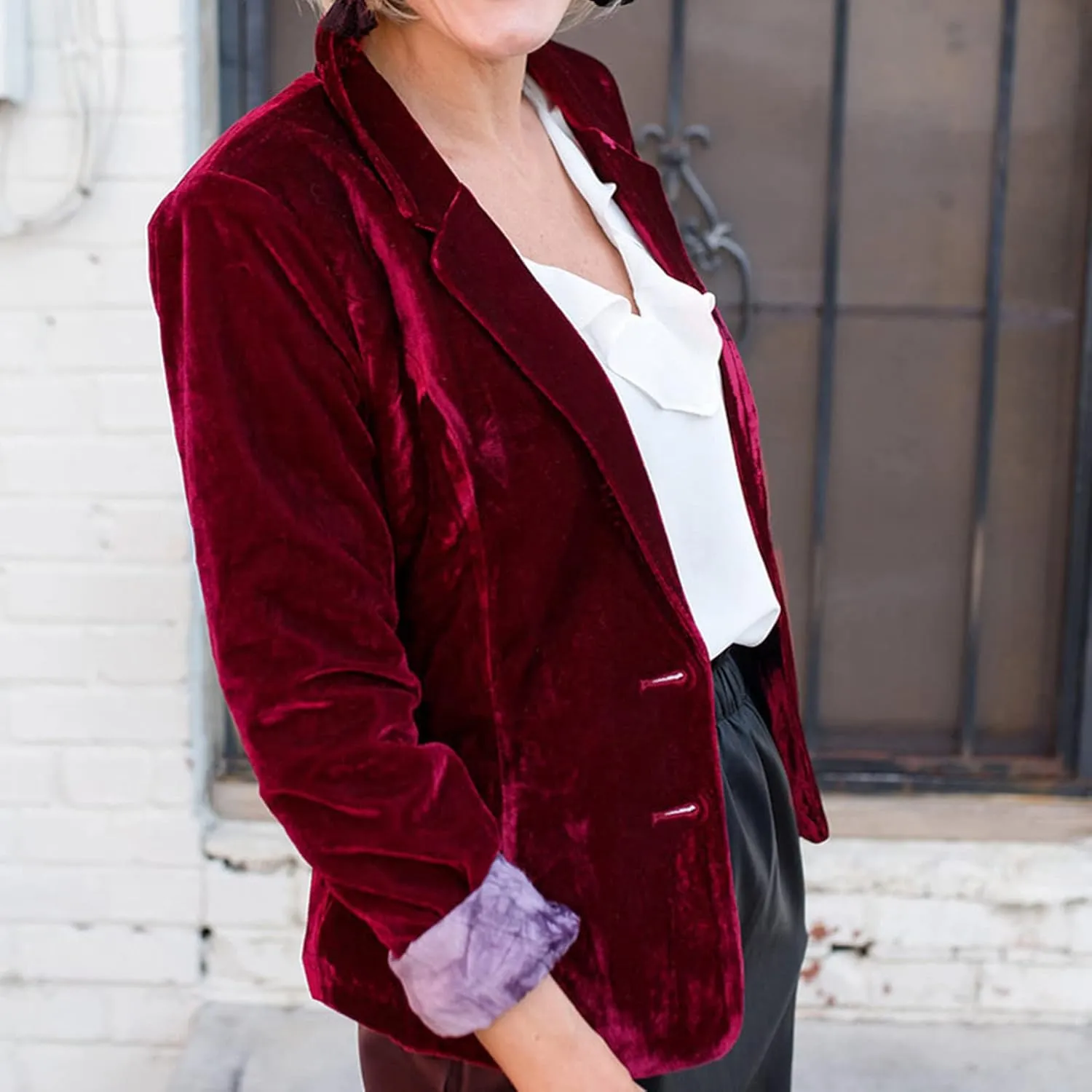 BOXIACEY Velvet Blazer Jackets for Women Notch Lapel Button Down Blazer Casual Long Sleeve Work Office Suit Cardigan