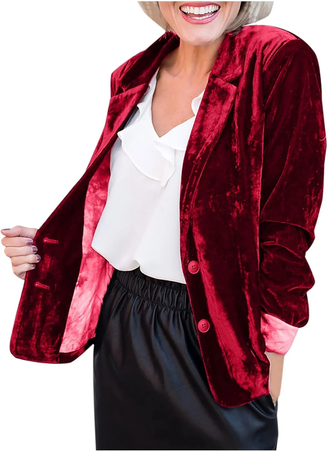 BOXIACEY Velvet Blazer Jackets for Women Notch Lapel Button Down Blazer Casual Long Sleeve Work Office Suit Cardigan