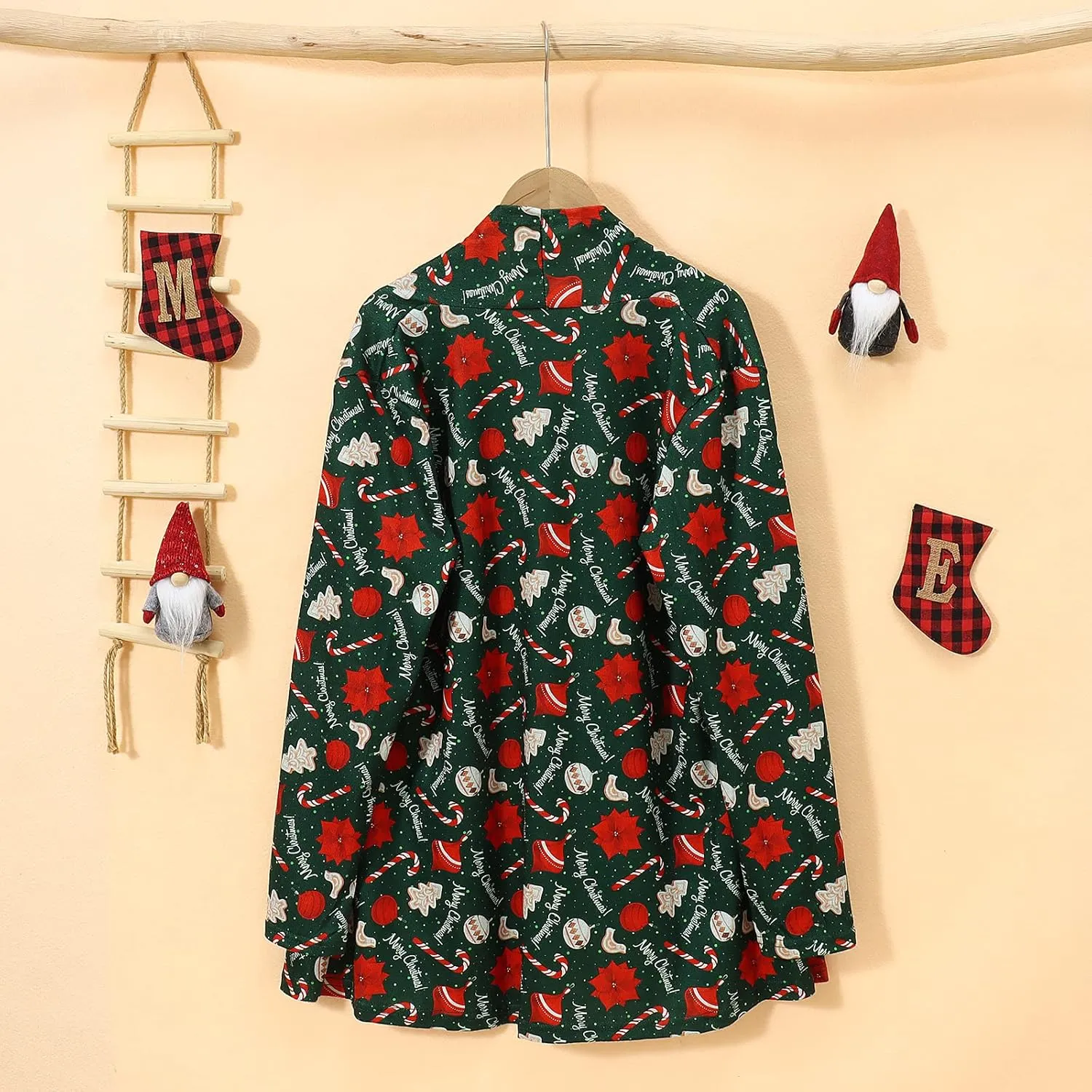 Christmas Cardigan Sweaters for Women Xmas Tree Red Plaid Knitting Open Front Cardigans Holiday Long Sleeve Top