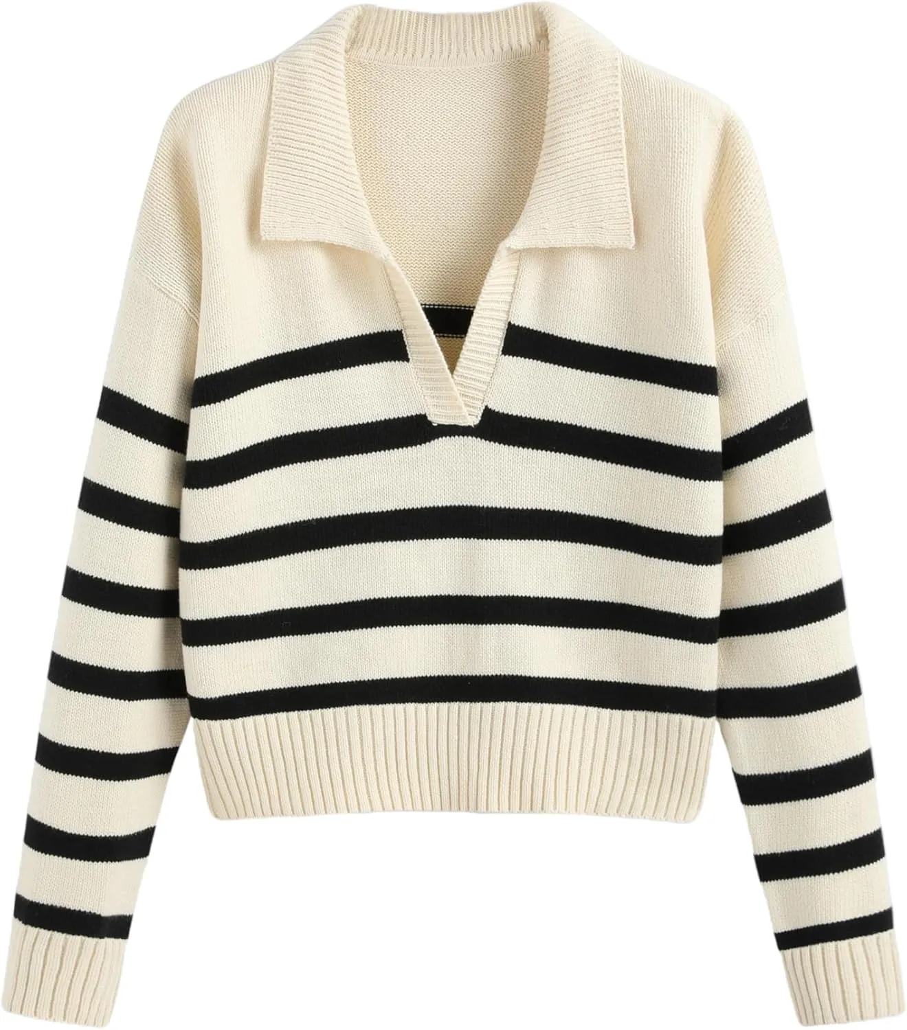 CIDER Womens Polo Sweater Striped Collared Lightweight Long Sleeve V Neck Pullover Fall Sweater Tops 2024