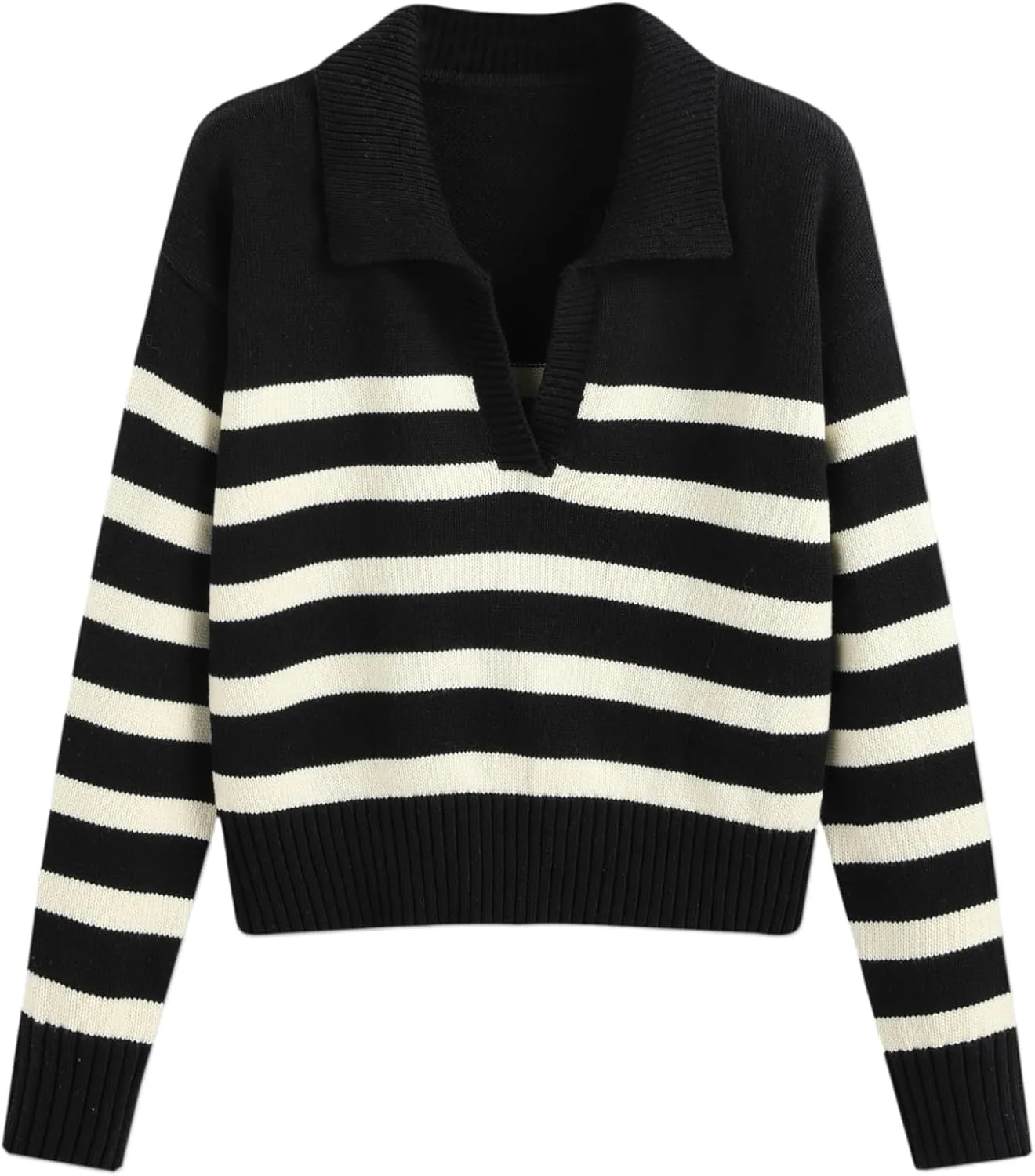 CIDER Womens Polo Sweater Striped Collared Lightweight Long Sleeve V Neck Pullover Fall Sweater Tops 2024