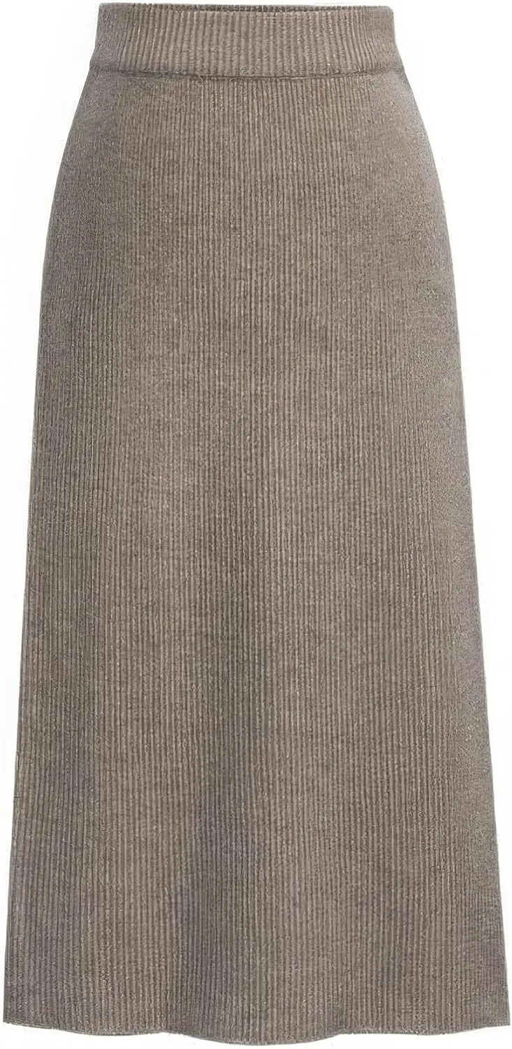 ebossy Women's Winter Warm High Waist Side Slit Wool Blend Long Skirts Rib Knit Stretchy Bodycon Pencil Skirt