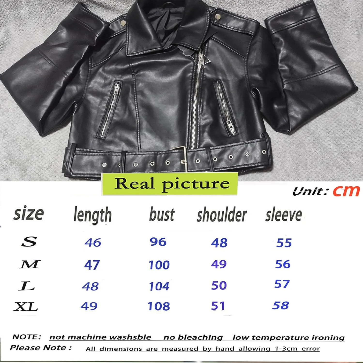 Faux leather jacket womens motorcycle Coat Lapel Casual Zip Up Cropped jacket Moto Biker Outwear with Belt(Gray,Medium)