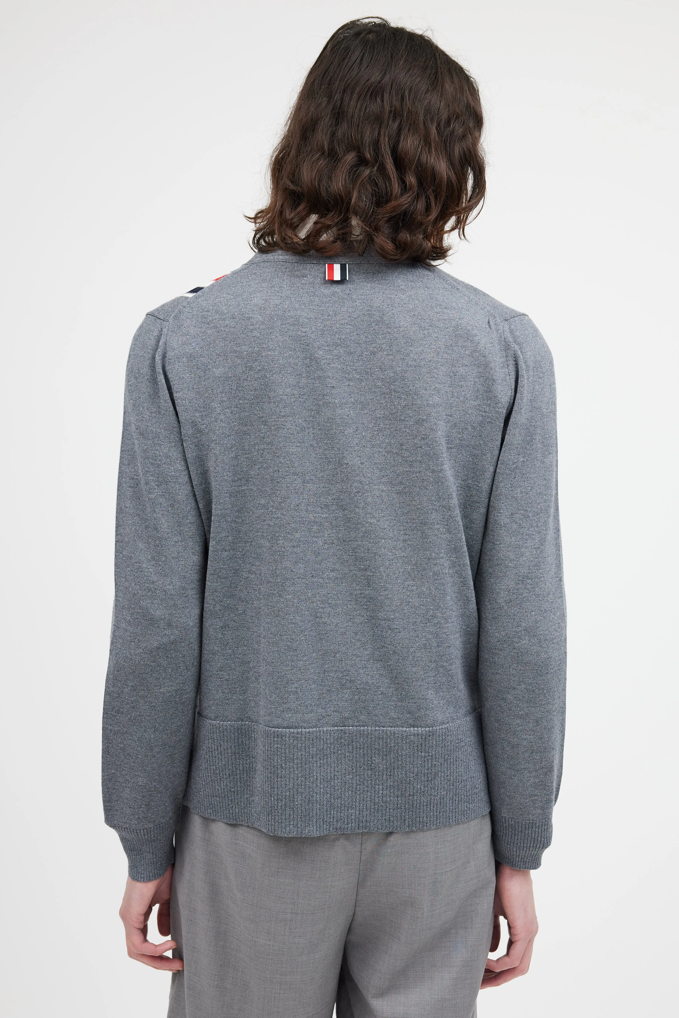 Grey Wool Stripe Pocket Cardigan