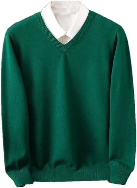 Hamthuit Men Wool Soft Pullover Men's V-Neck Long Sleeve Sweater Lightweight Slim Fit Warm Bottoming Shirt