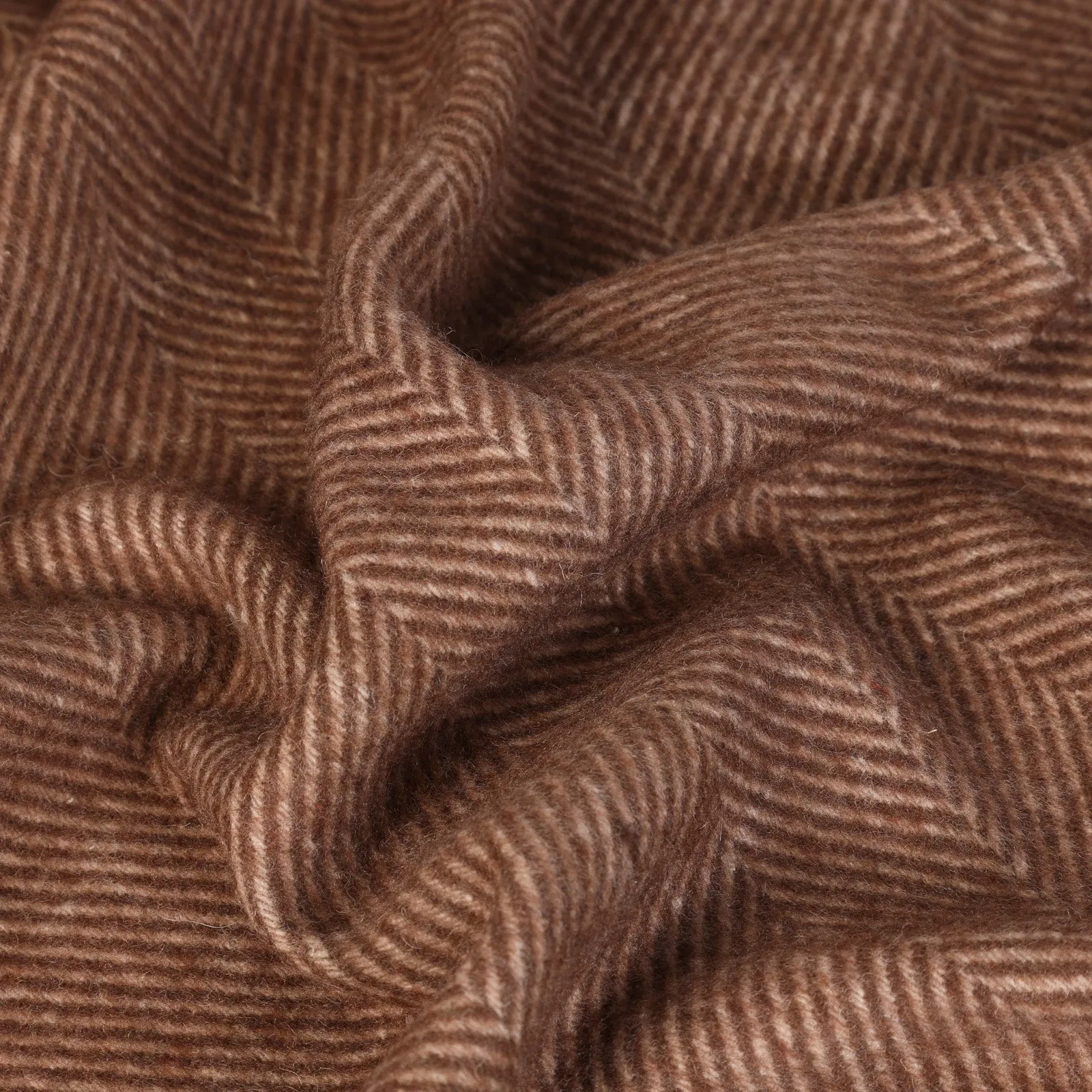 Highland Wool Blend Herringbone Blanket Chestnut Brown