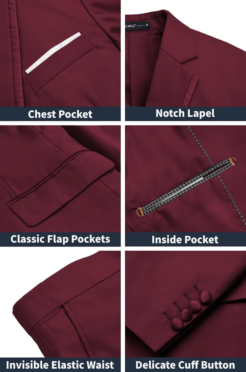 MAGE MALE Men's 2 Piece Suit One Button Slim Fit Formal Wedding Prom Tuxedo Suits Blazer Pants with Bow Tie Set