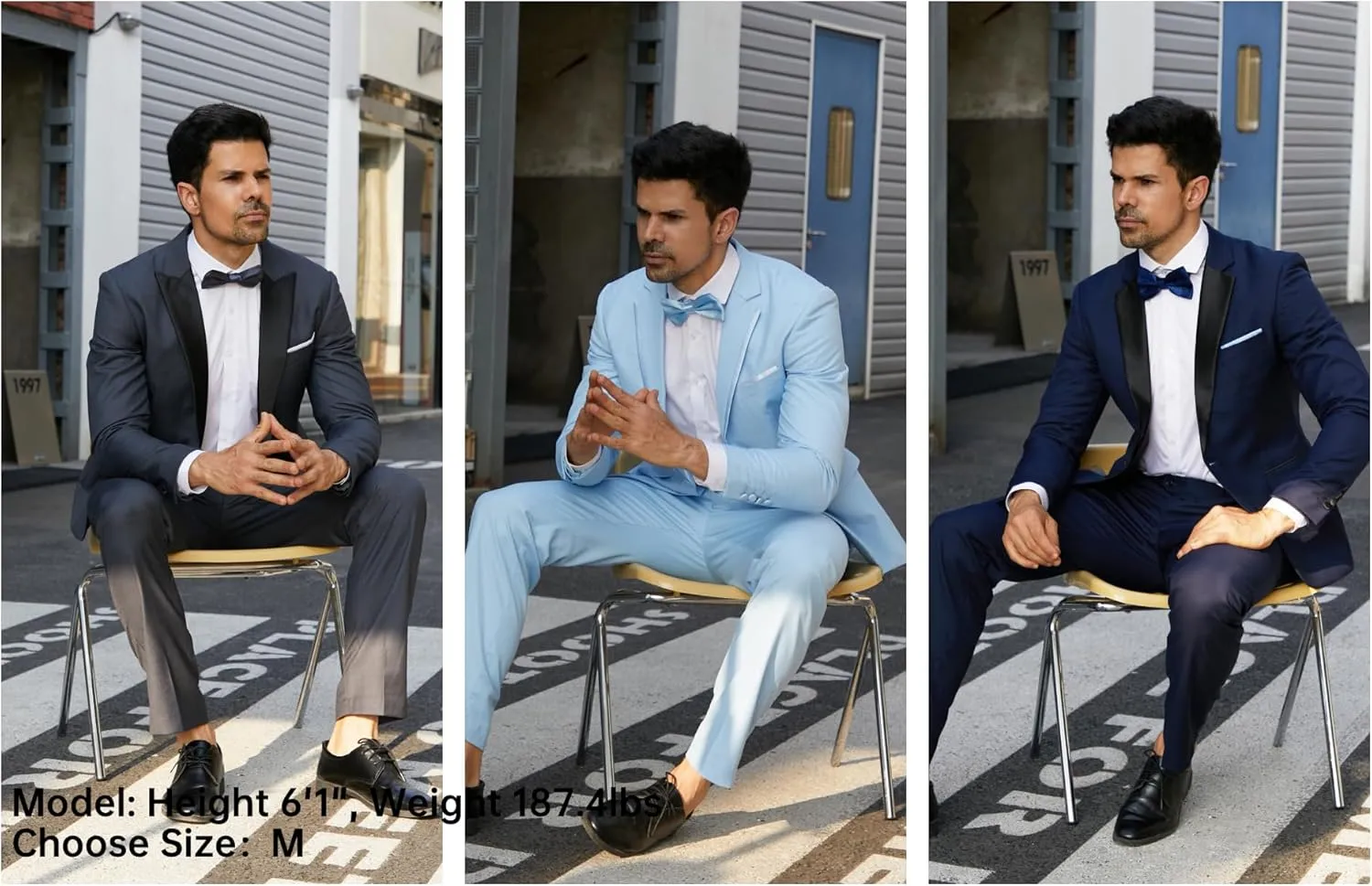 MAGE MALE Men's 2 Piece Suit One Button Slim Fit Formal Wedding Prom Tuxedo Suits Blazer Pants with Bow Tie Set