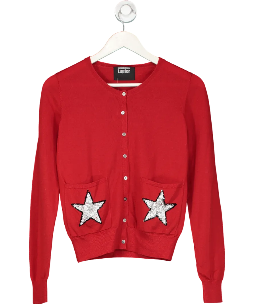 Markus Lupfter Red Wool Sequin Stars Cardigan UK XS