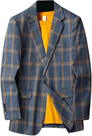 Men's Checked Blazer One Button Suit Jacket for Casual Daily Business Sport Coat
