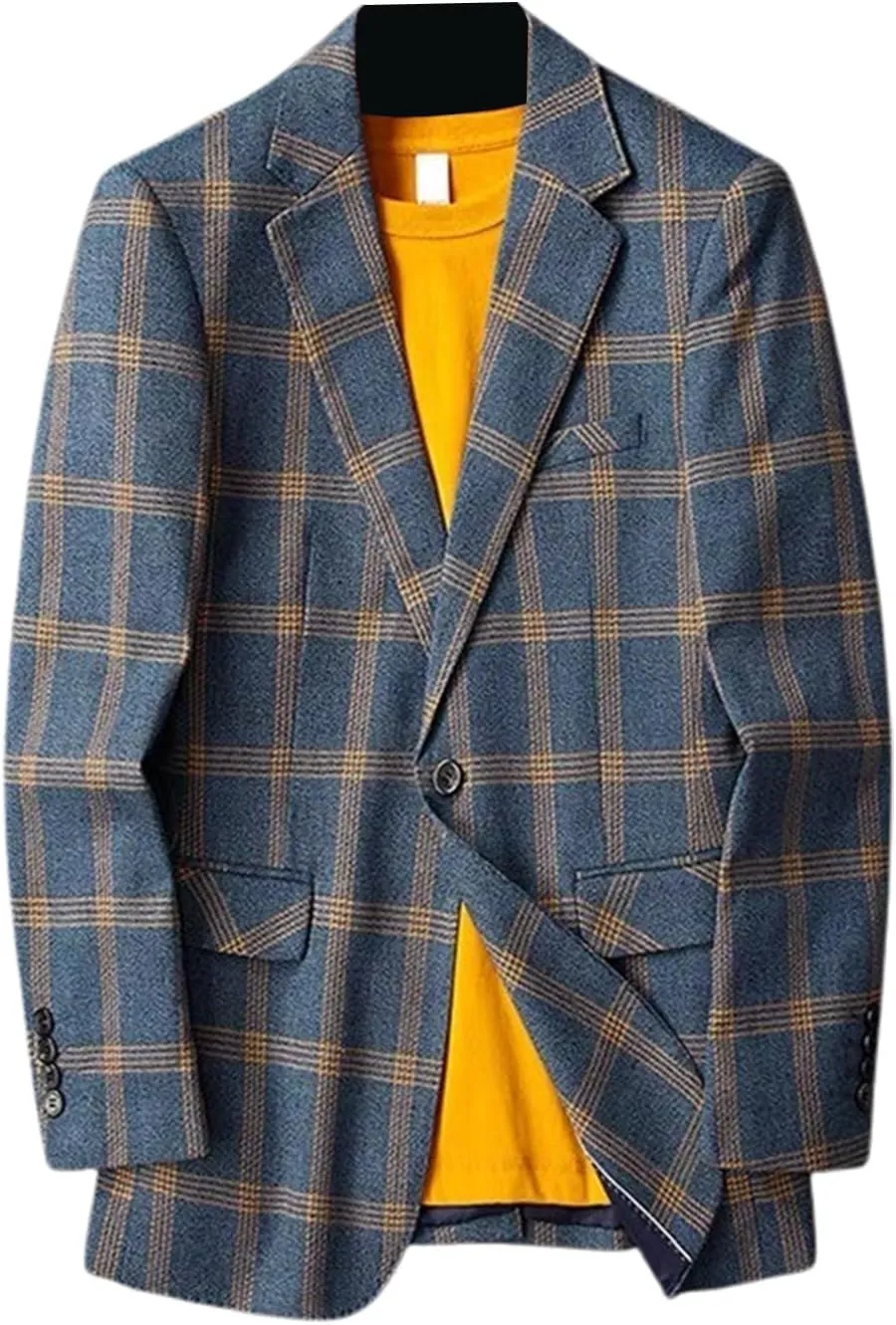 Men's Checked Blazer One Button Suit Jacket for Casual Daily Business Sport Coat