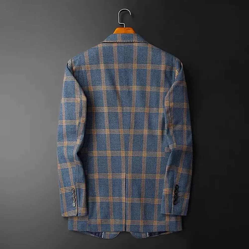Men's Checked Blazer One Button Suit Jacket for Casual Daily Business Sport Coat