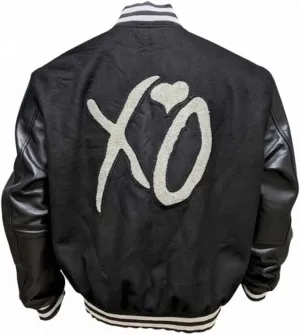 Mens Concert Rockstar XO Black Baseball Bomber Varsity Letterman Leather Jacket