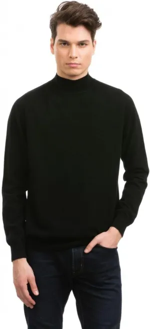 Men's Mock Turtle Neck Sweater - Pure Cashmere Long Sleeve Slim Fit Knitted Pullover Casual Black