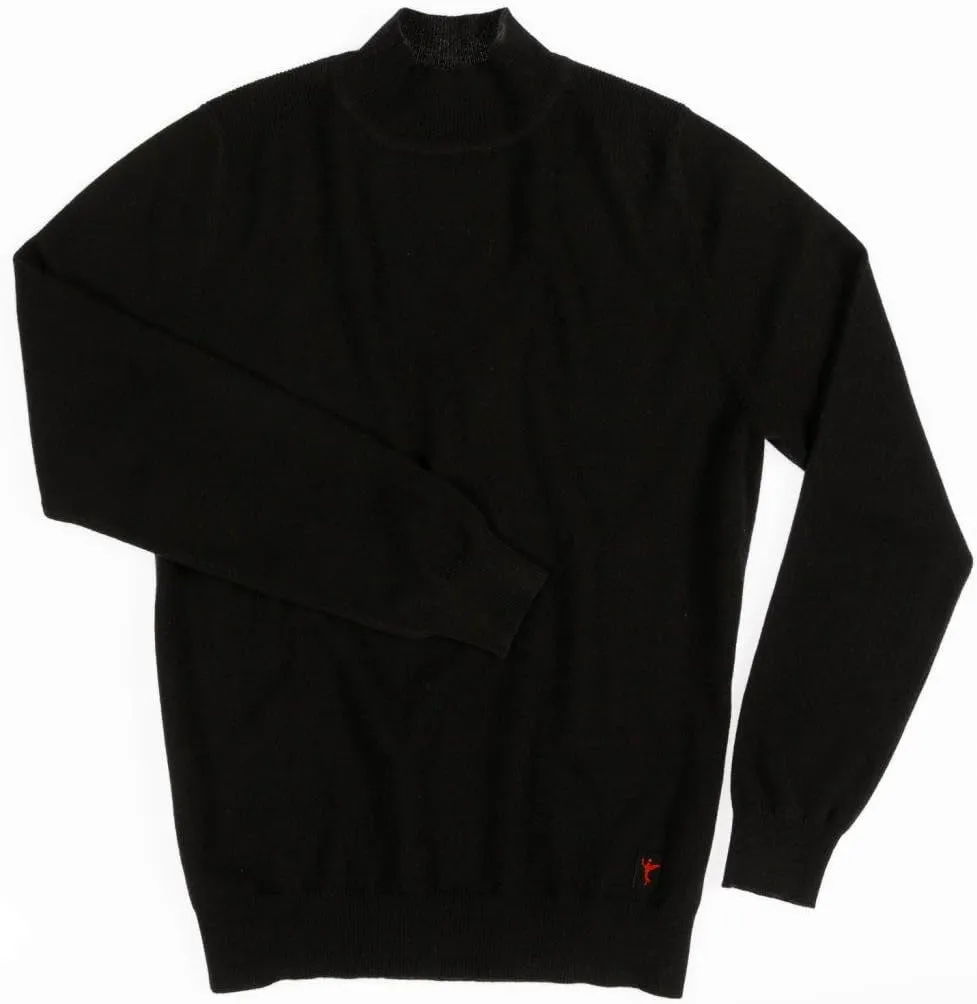 Men's Mock Turtle Neck Sweater - Pure Cashmere Long Sleeve Slim Fit Knitted Pullover Casual Black