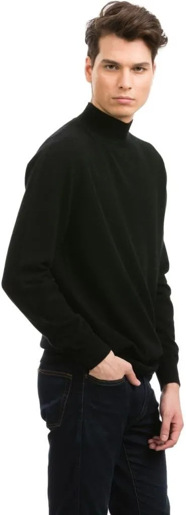 Men's Mock Turtle Neck Sweater - Pure Cashmere Long Sleeve Slim Fit Knitted Pullover Casual Black