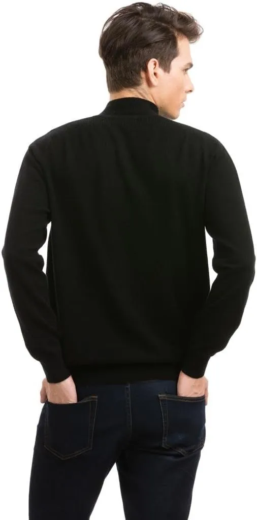 Men's Mock Turtle Neck Sweater - Pure Cashmere Long Sleeve Slim Fit Knitted Pullover Casual Black