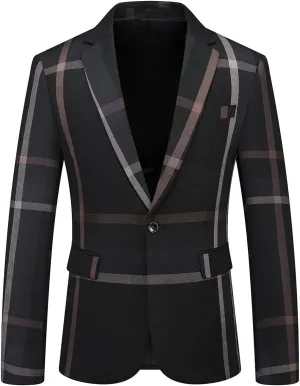Men's One Button Checked Blazer Notch Lapel Prom Business Casual Coat