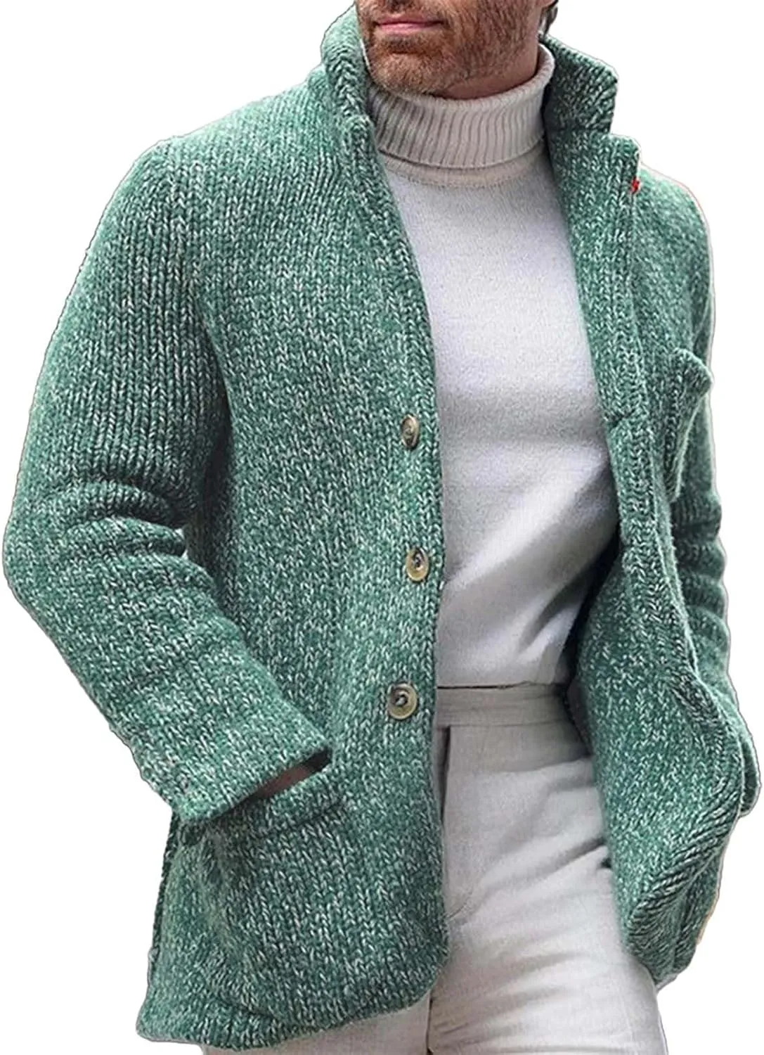 Men's Open Front Lightweight Stand Collar Cardigan Casual Button Down Knit Cardigan Sweaters Wool Blend Jacket Coat