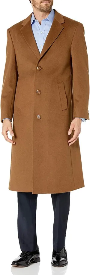 Men's Single Breasted Black Luxury Wool/Cashmere Full Length Topcoat