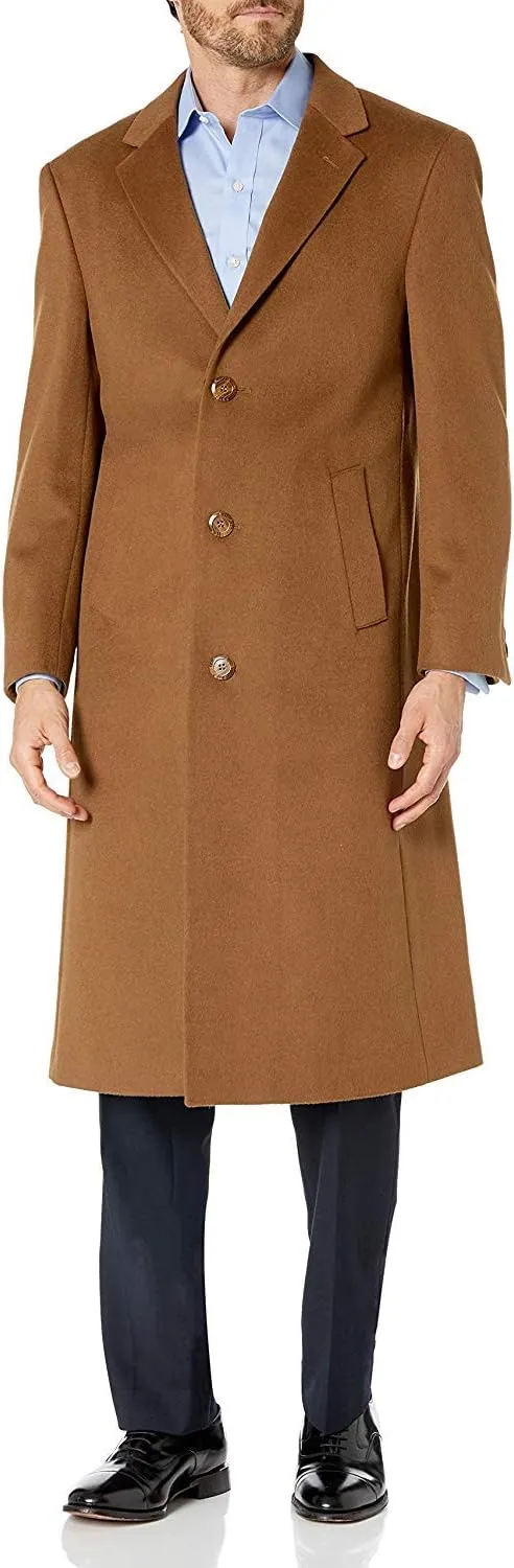 Men's Single Breasted Black Luxury Wool/Cashmere Full Length Topcoat