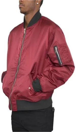 Mens Solid Padded Bomber Jacket Black Trim BURGUNDY/S