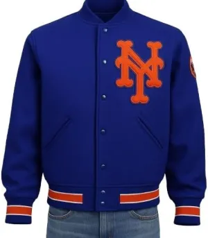 Men's Wool Varsity Jacket, Royal Blue and Orange, Button Front Baseball style Jacket