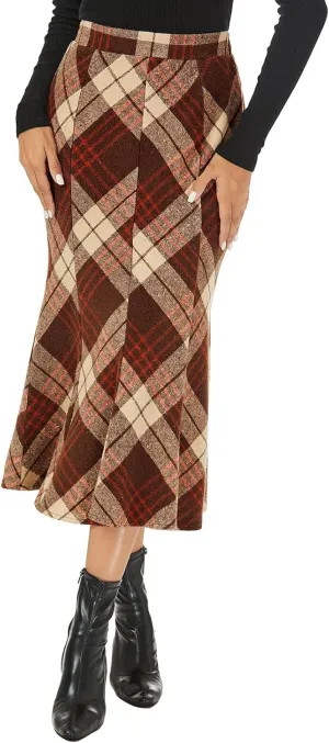 Mokayee Womens Wool Hign Waisted Flannel Bodycon Midi Length Work Pencil Skirts