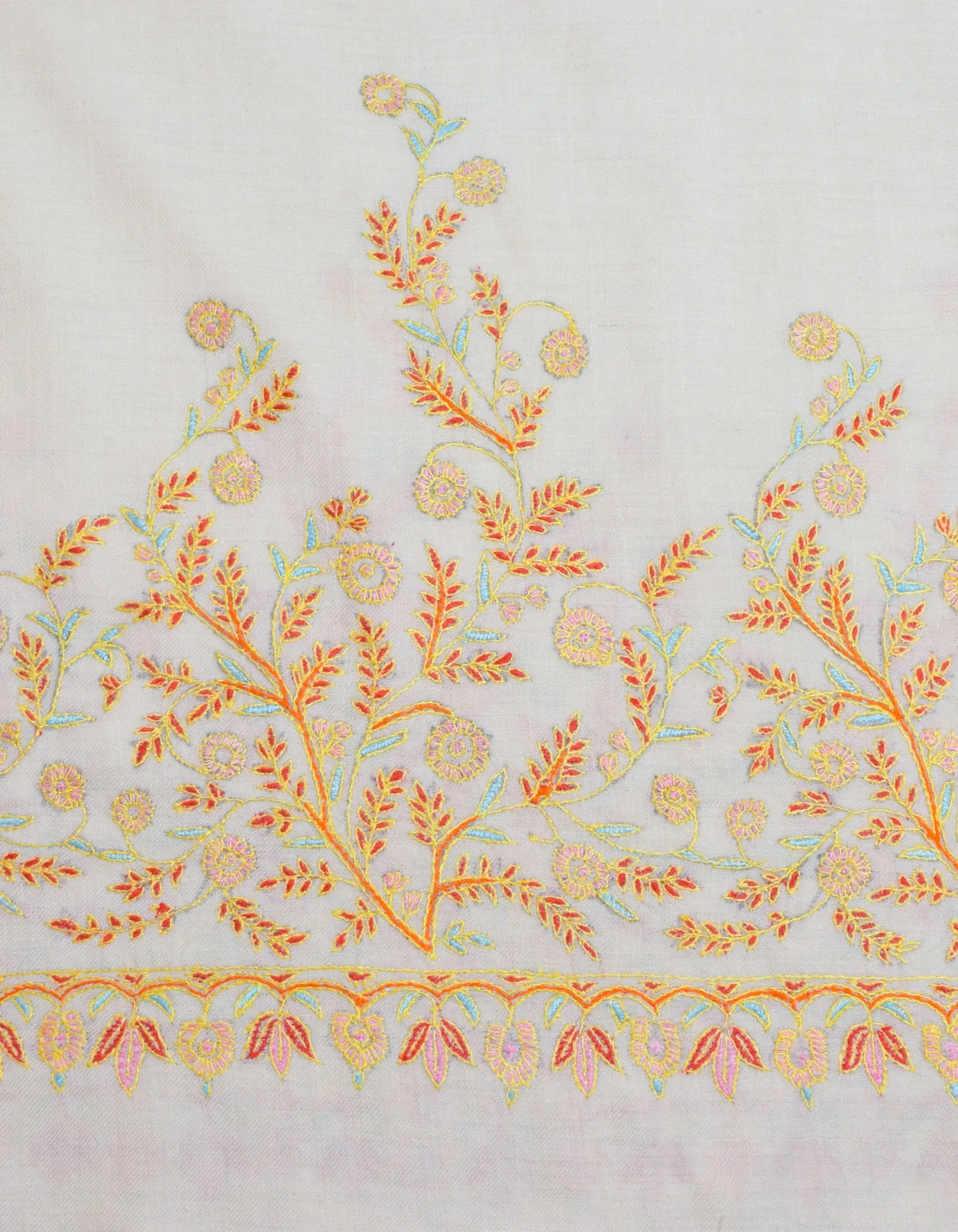 Natural Cream Handwoven Palla Embroidered Cashmere Pashmina Shawl