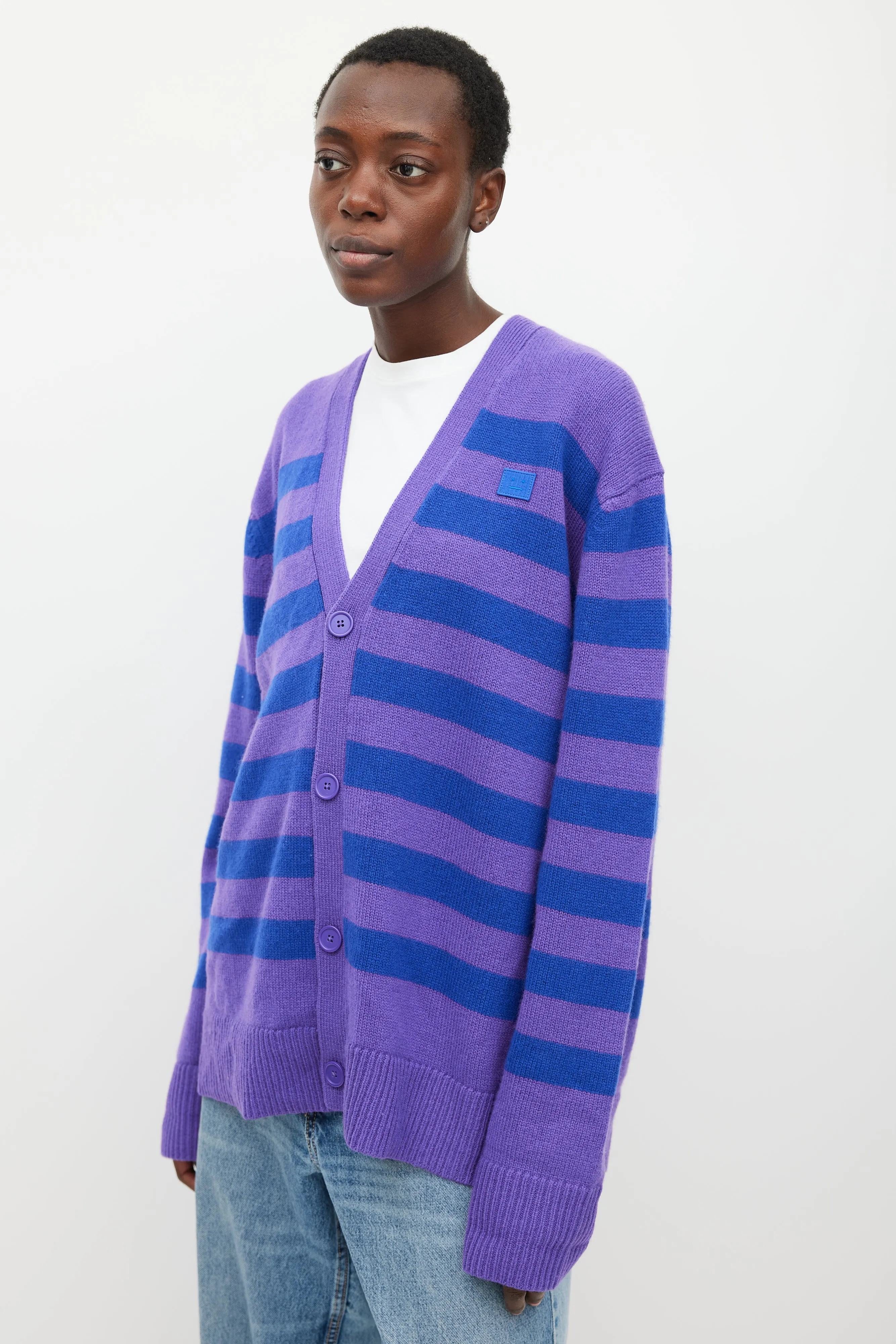 Purple & Blue Wool Striped Cardigan