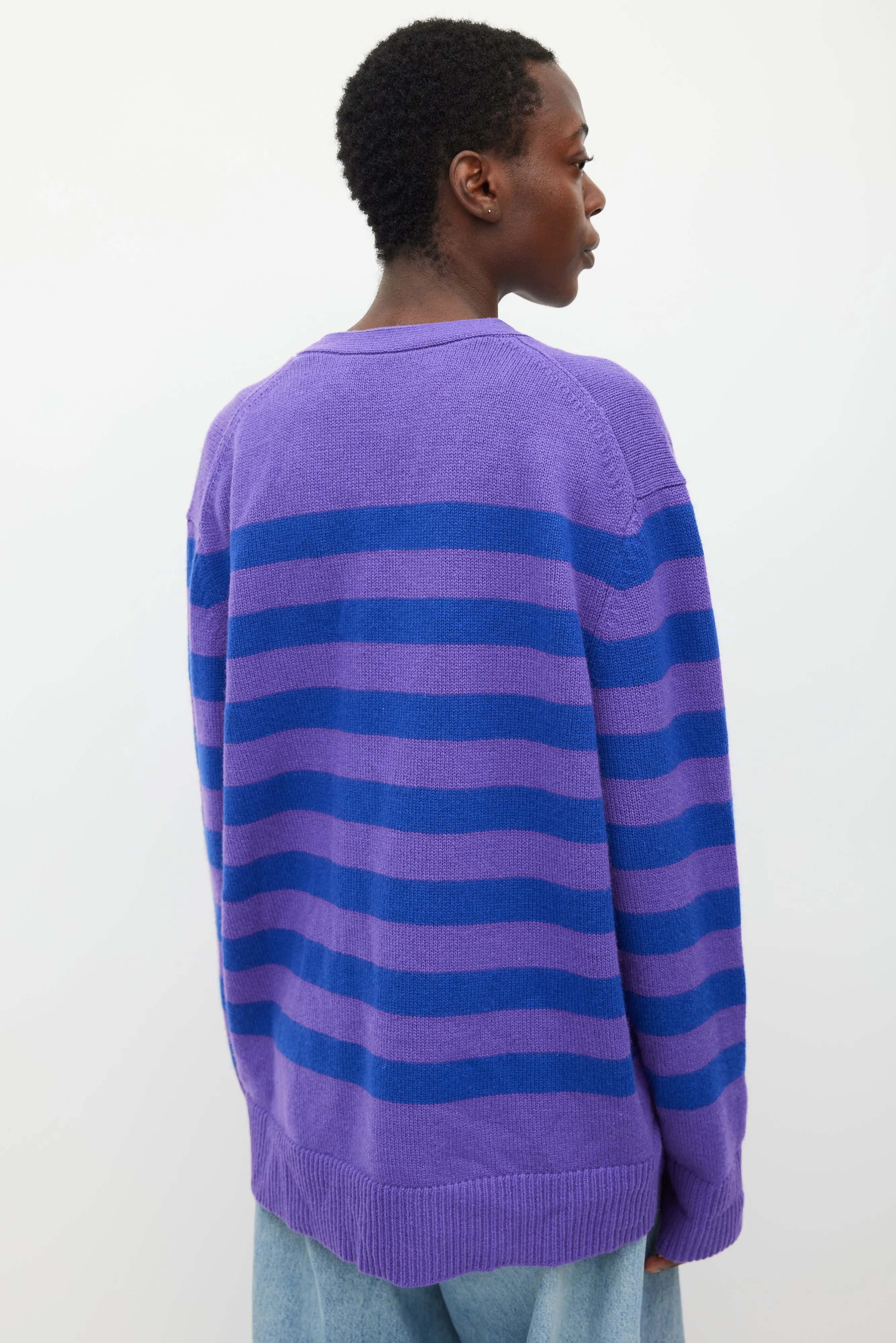 Purple & Blue Wool Striped Cardigan