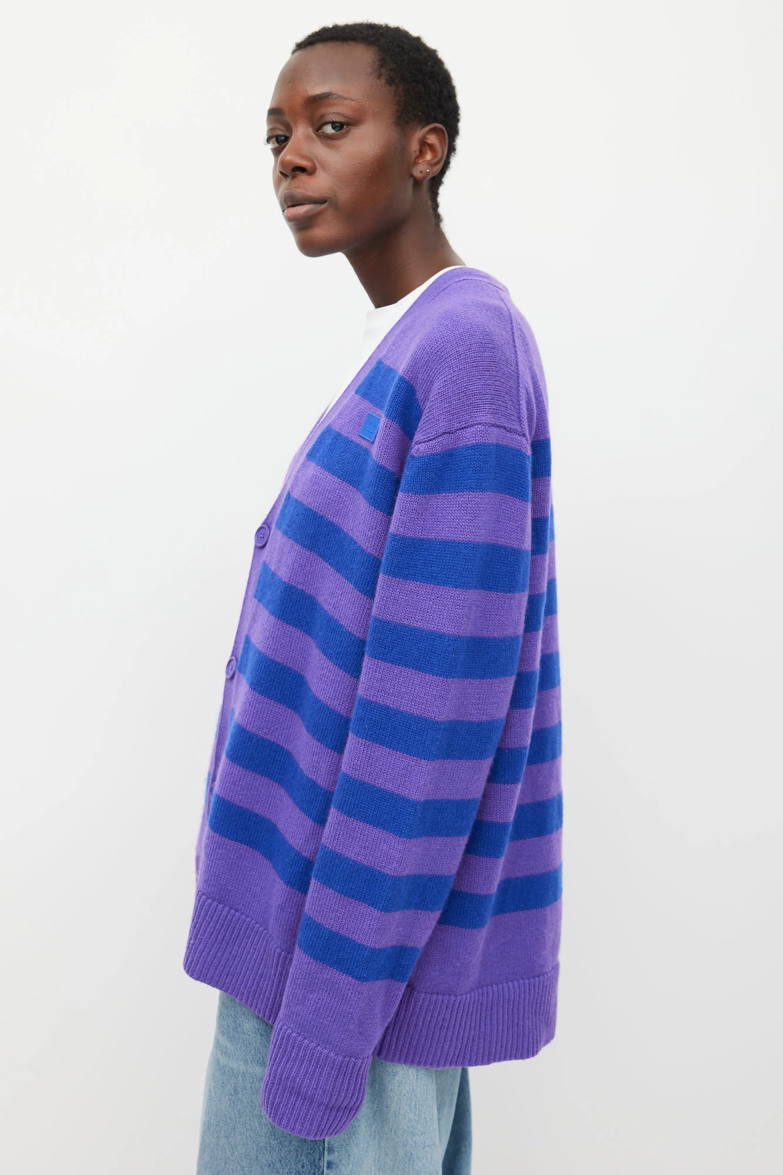 Purple & Blue Wool Striped Cardigan