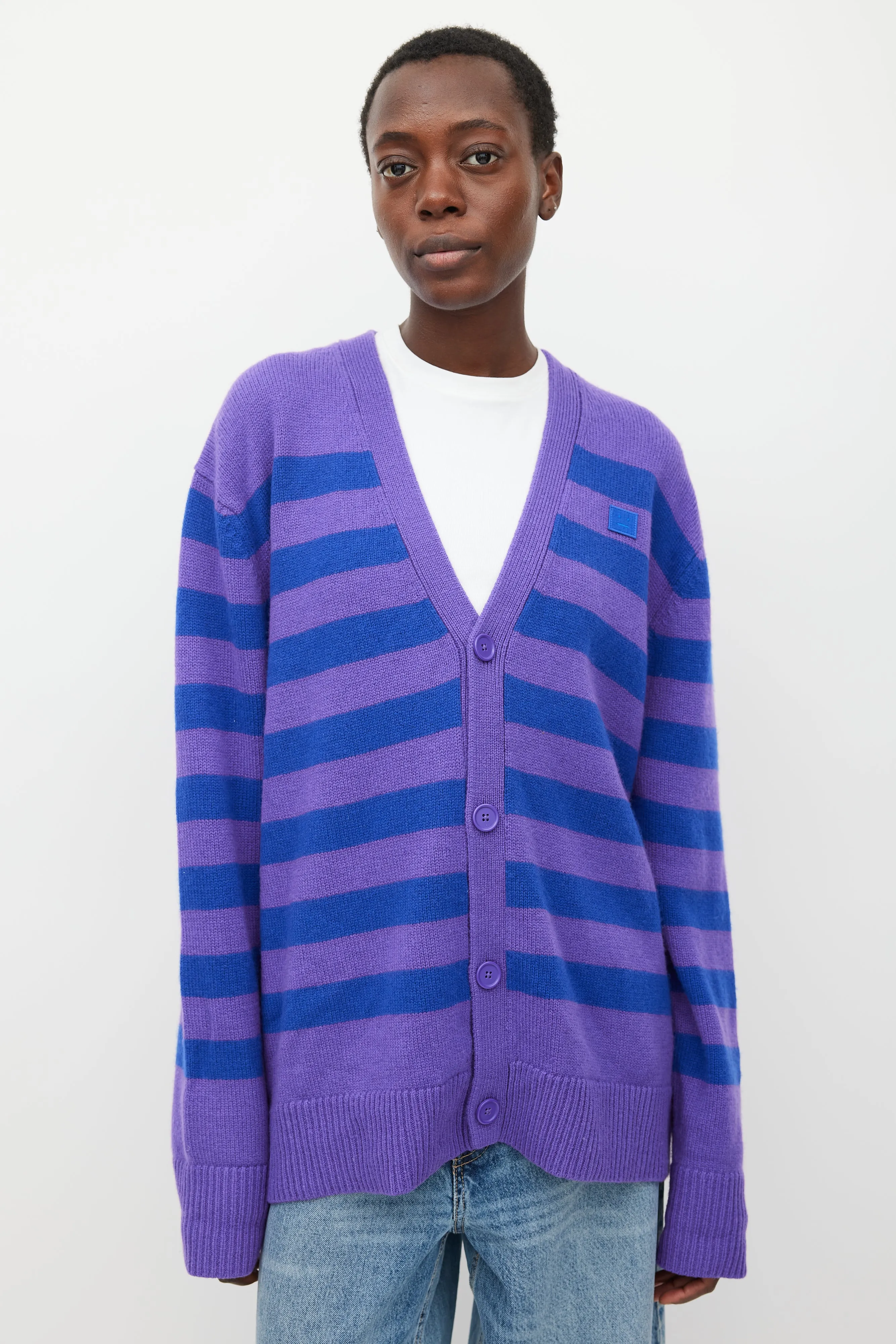 Purple & Blue Wool Striped Cardigan