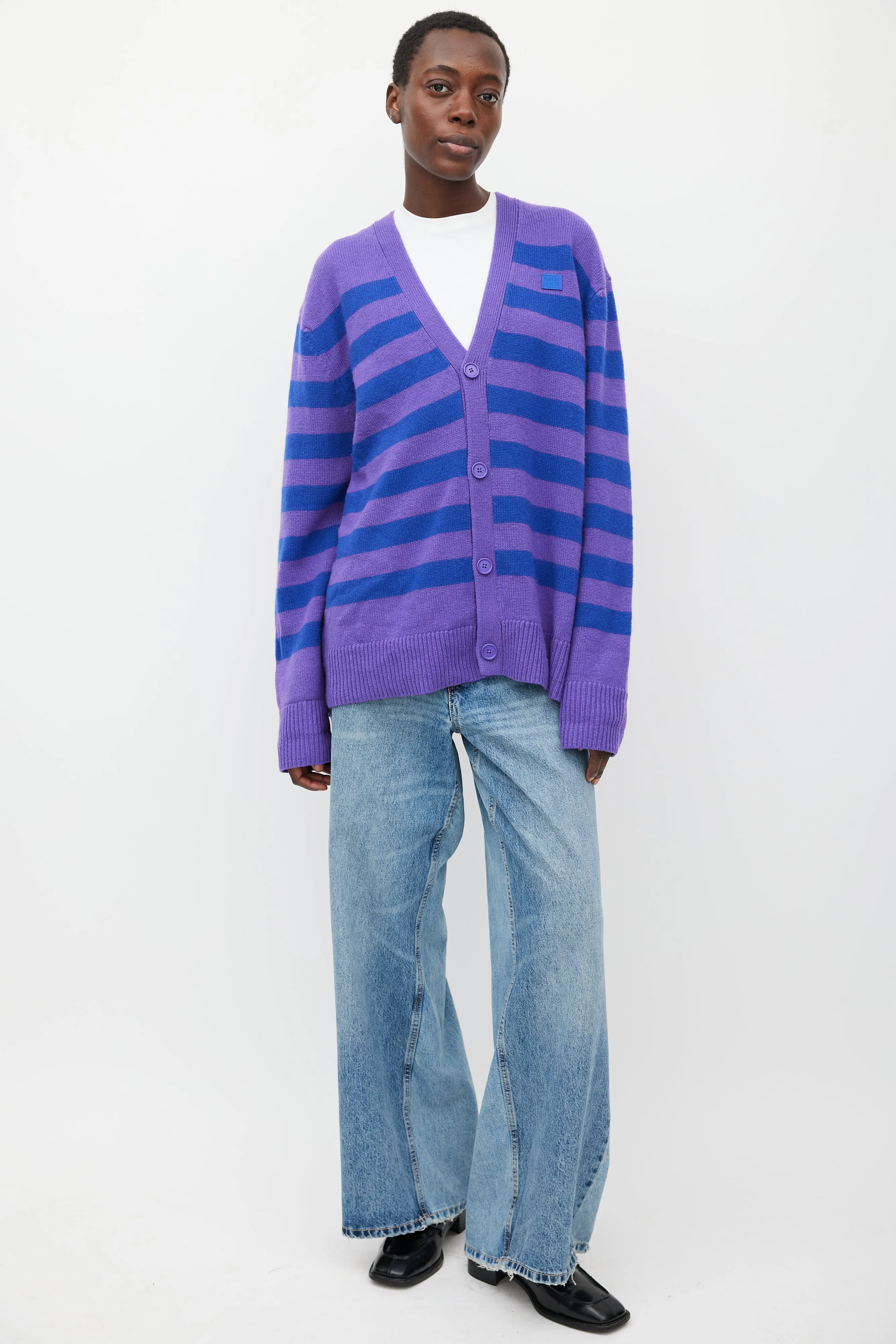 Purple & Blue Wool Striped Cardigan