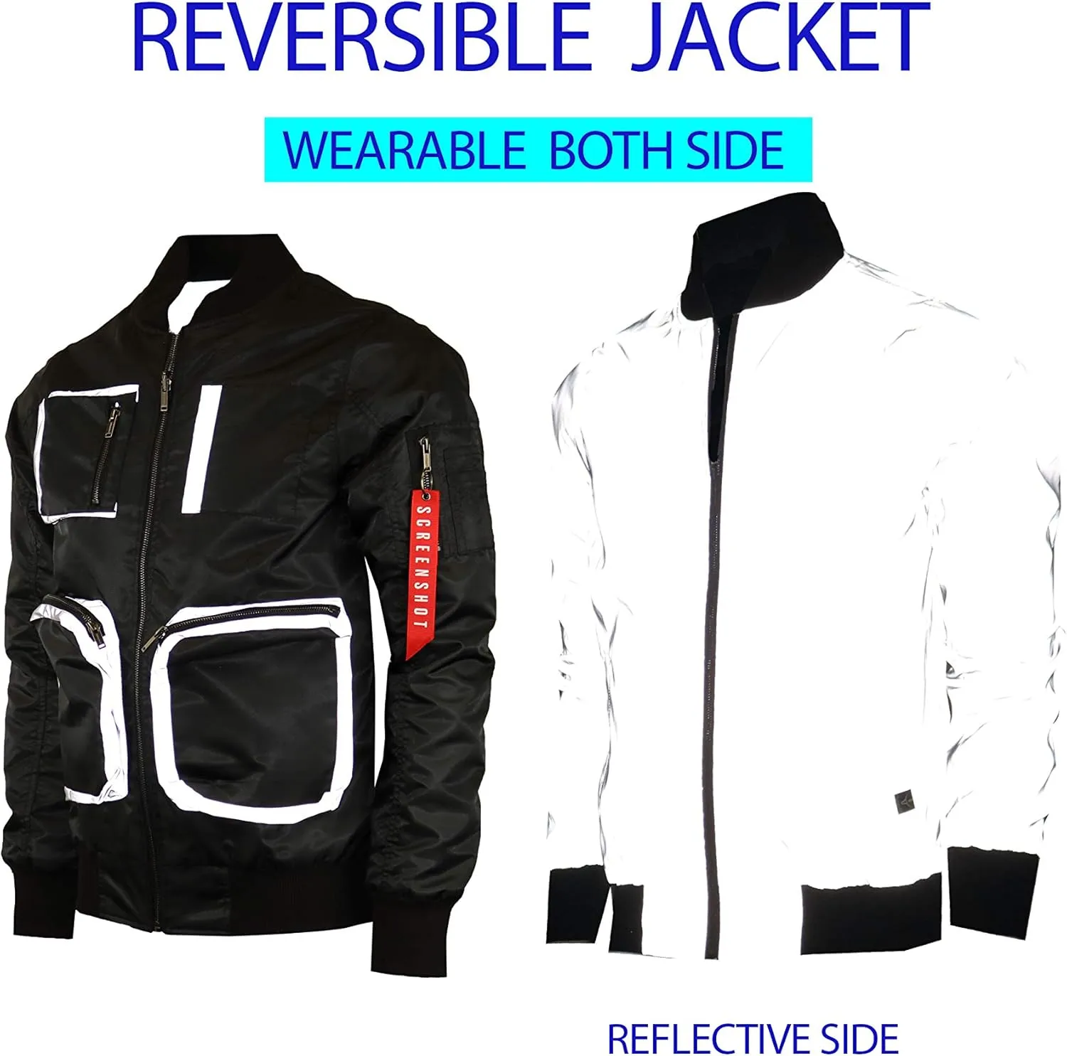 SCREENSHOT Men Streetwear Hip-Hop Urban NY Fashion Bomber Jacket - Modern Outdoor Lightweight Windbreaker Graffiti Zip Up Top