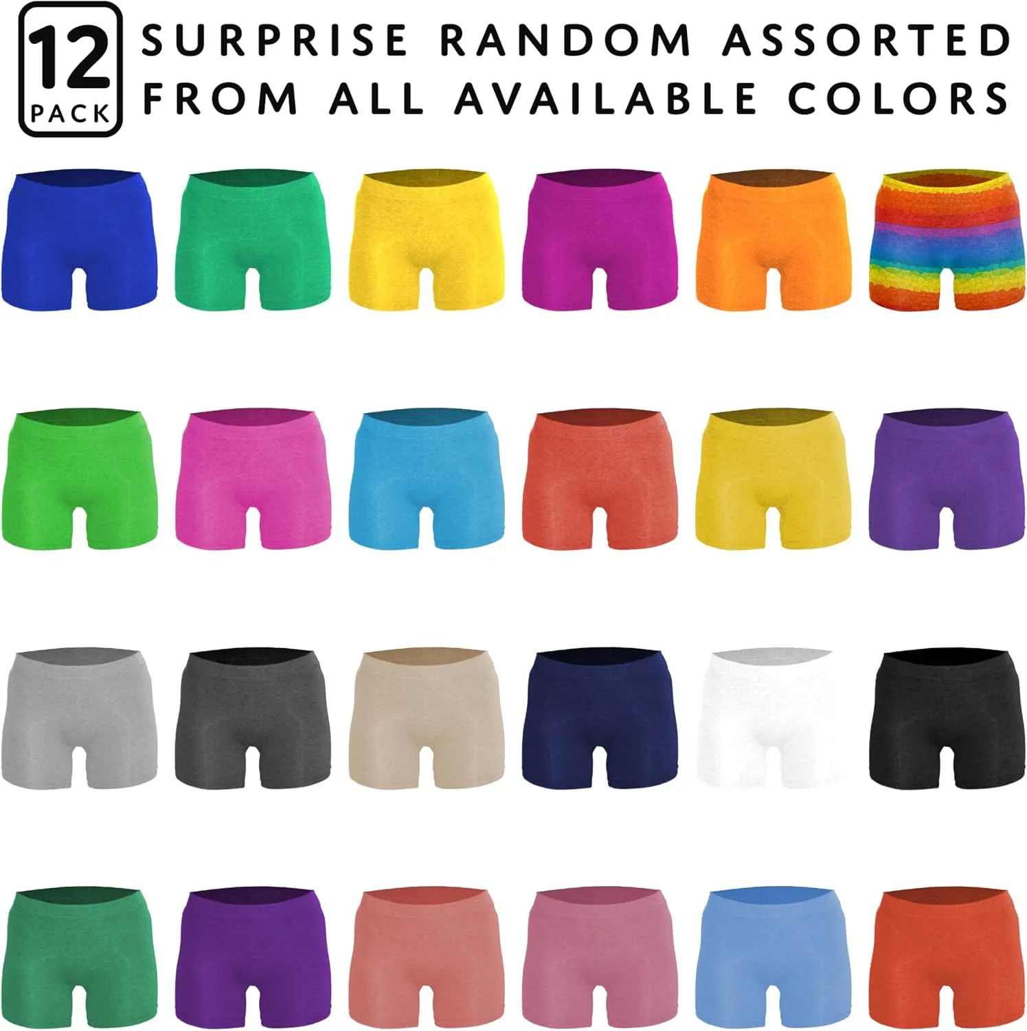 Sexy Basics Women's 12 Pack Cotton Stretch Light Weight Boyshort Boxer Brief Undershorts