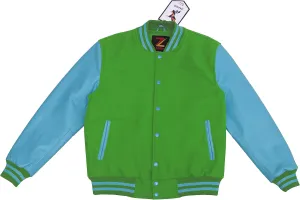 Unisex Women/Mens Varsity Letterman Jacket College Baseball Bomber Wool   Genuine Blue Leather Sleeves