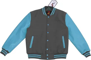 Unisex Women/Mens Varsity Letterman Jacket College Baseball Bomber Wool   Genuine Blue Leather Sleeves
