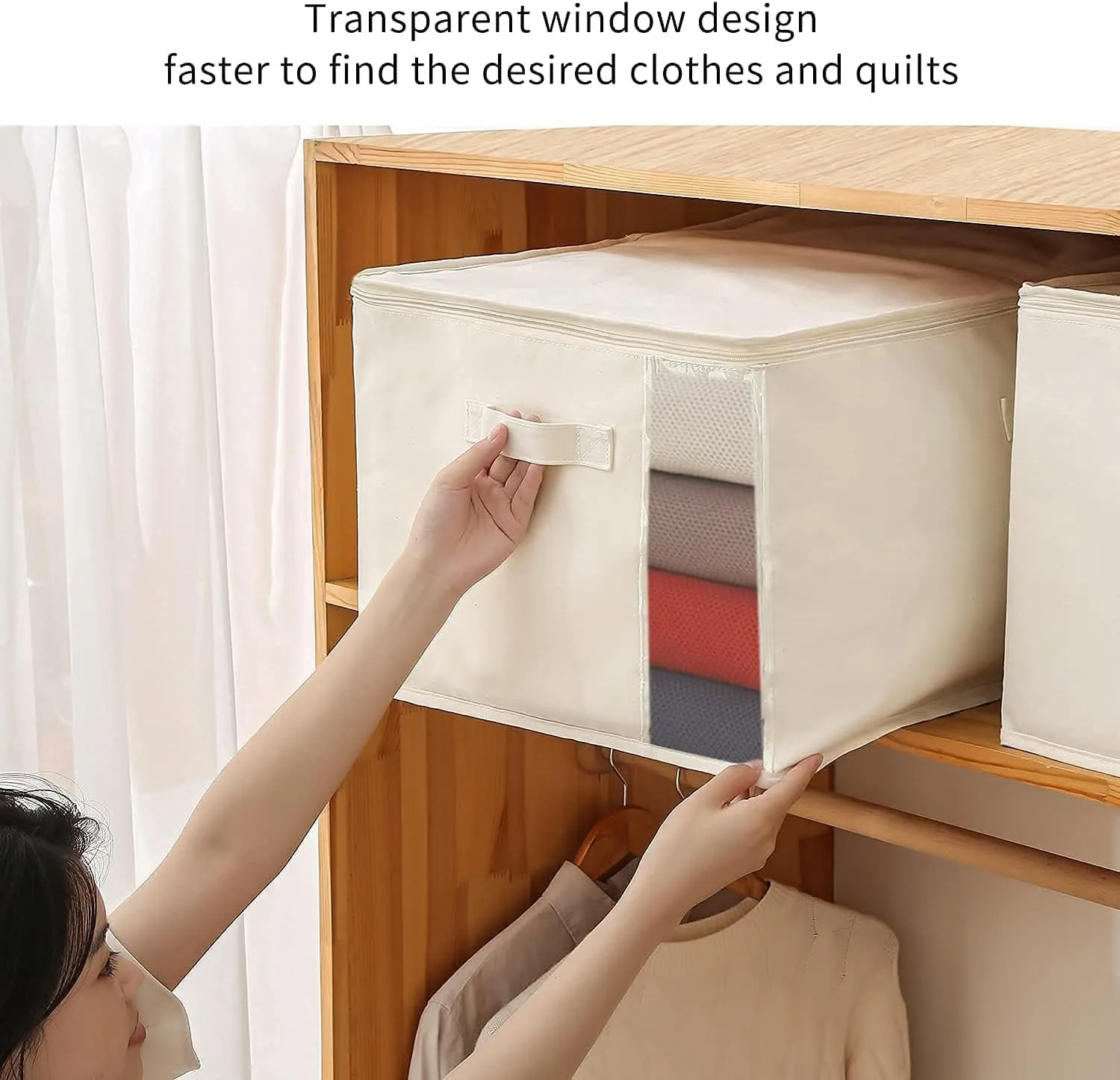 Vailando 3-Pack Large Canvas Comforter Storage Bags for Clothes Sweater Clothes Organizer with Dual Zipper Three Carrying Handles for Blanket Closet Storage Container